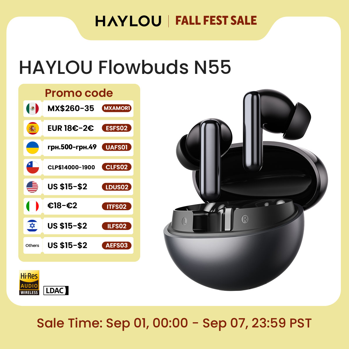 Type C Wired Earphones With Mic - Écouteurs sans fil HAYLOU Flowbuds N55,