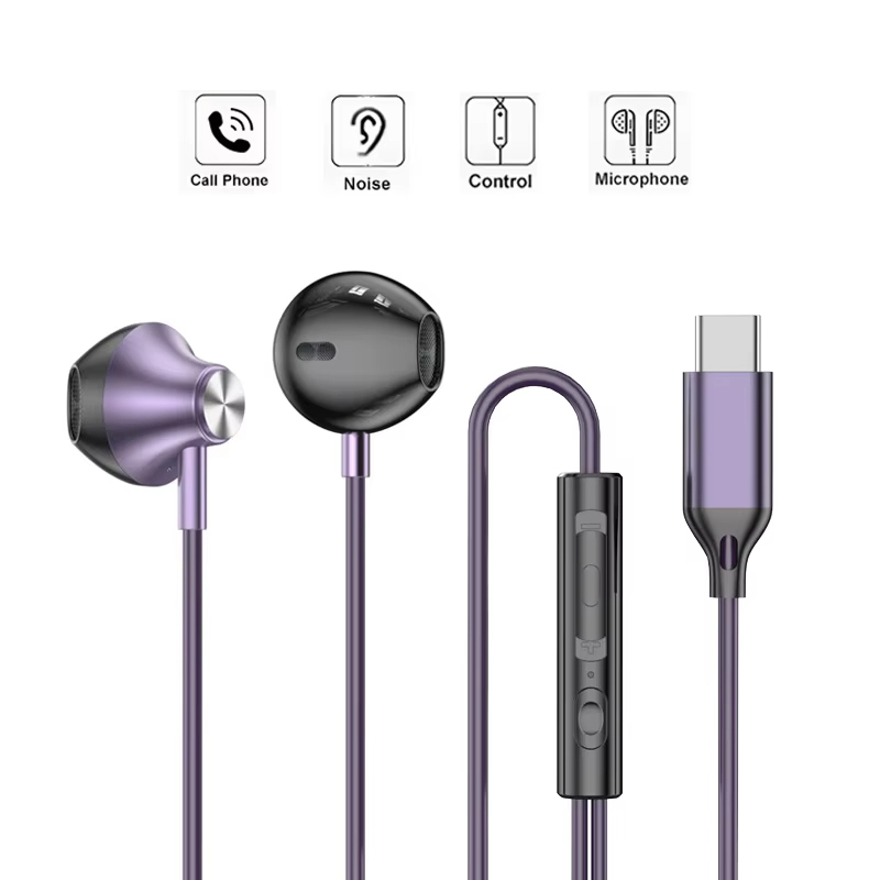 Type C Wired Earphones With Mic - Écouteurs intra-auriculaires filaires, oreillettes de musique