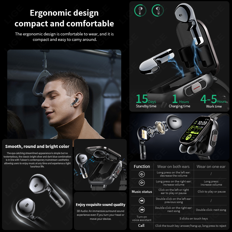 LIGE Nouvelle Montre Intellige - Tws Earbuds Bluetooth 5.3 avis et prix
